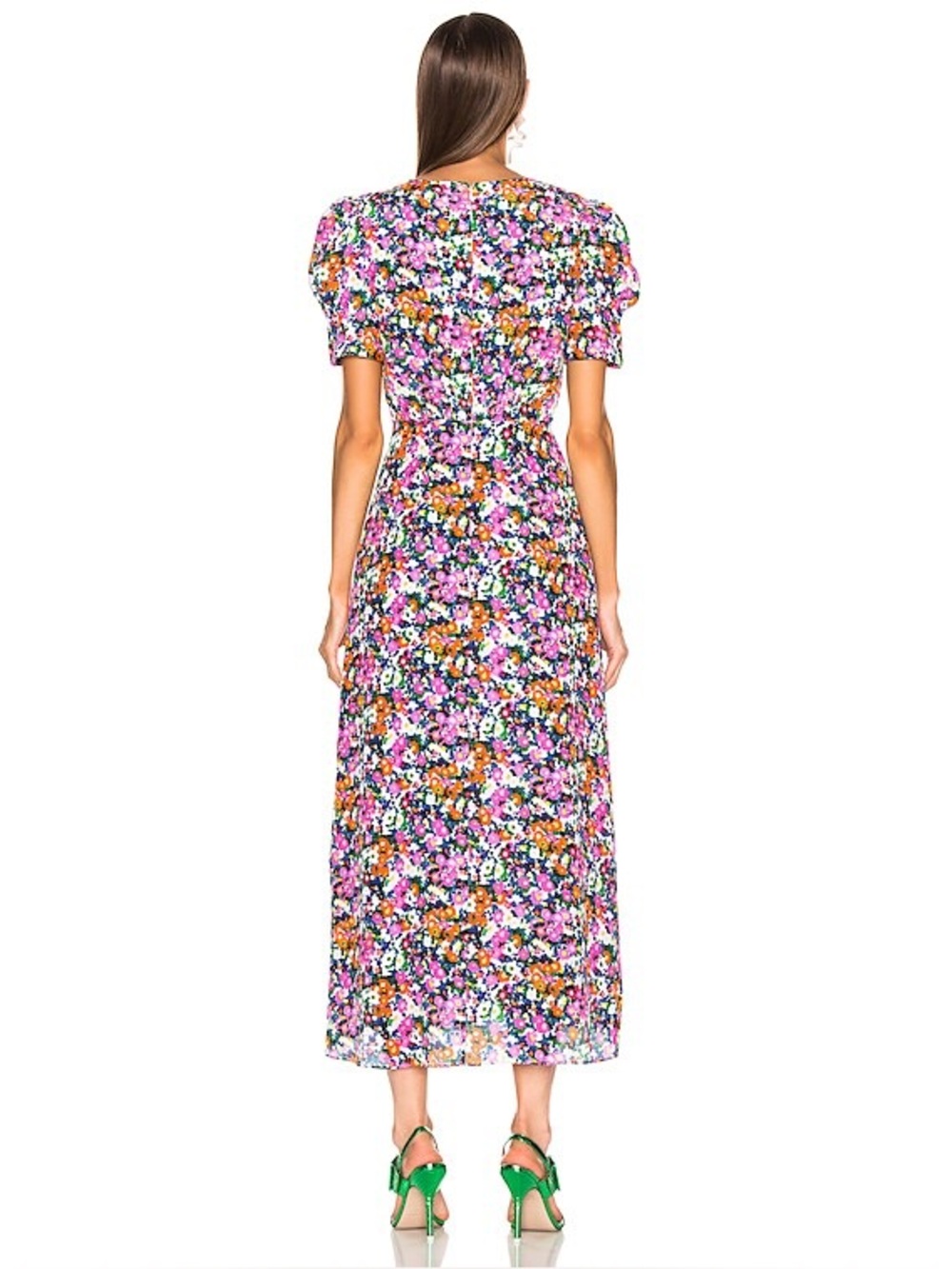SALONI Pink and Red Puff Sleeve Midi Dress - Picture 2 of 10